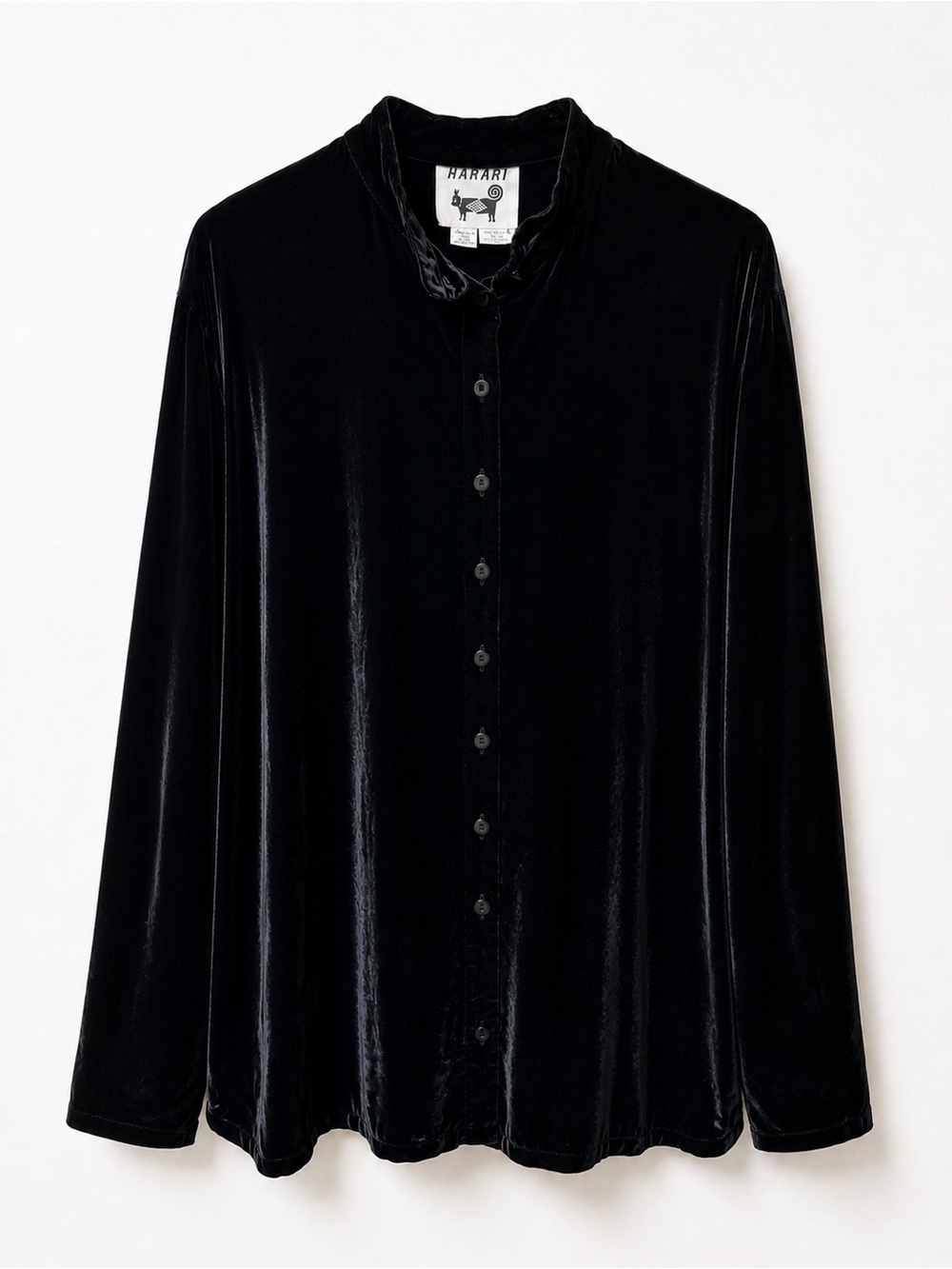 Vintage Harari Black 100% Silk Velvet Button Up Blouse One size